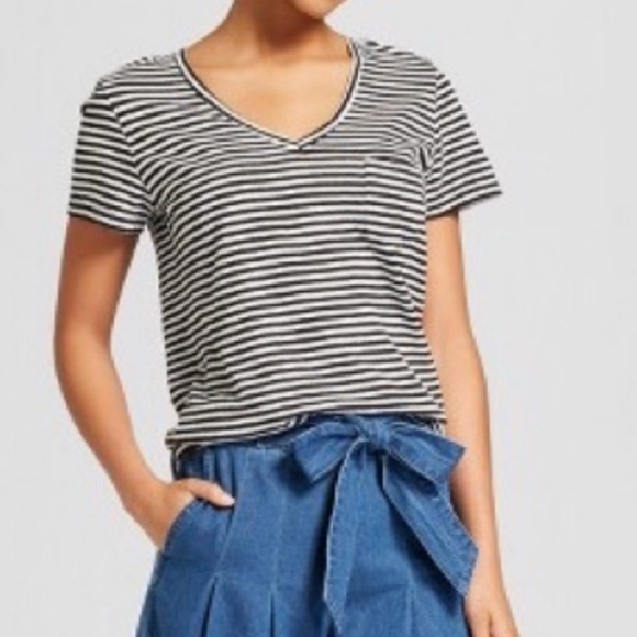 Universal Thread short-sleeve Tee w/pocket, black &  white stripe, XS - Picture 1 of 7